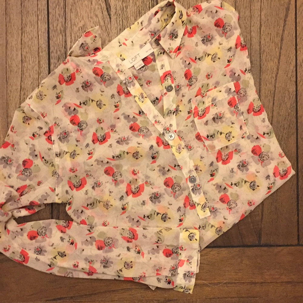 Long-sleeve sheer blouse with floral pattern